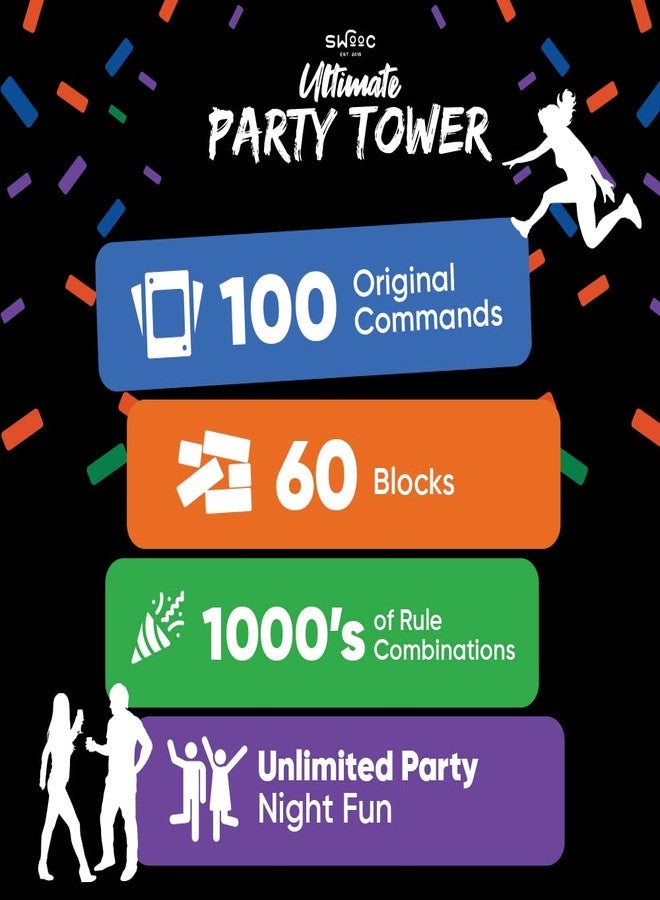 SWOOC Games - Ultimate Party Tower™ - 100 Original Commands, 60 Blocks, & 1000s of Hilarious Rule Combinations - A Tipsy Spin on Fun Classic Games for Power Hour - Ages 21+ - Wooden Tower Blocks Game - Image 5